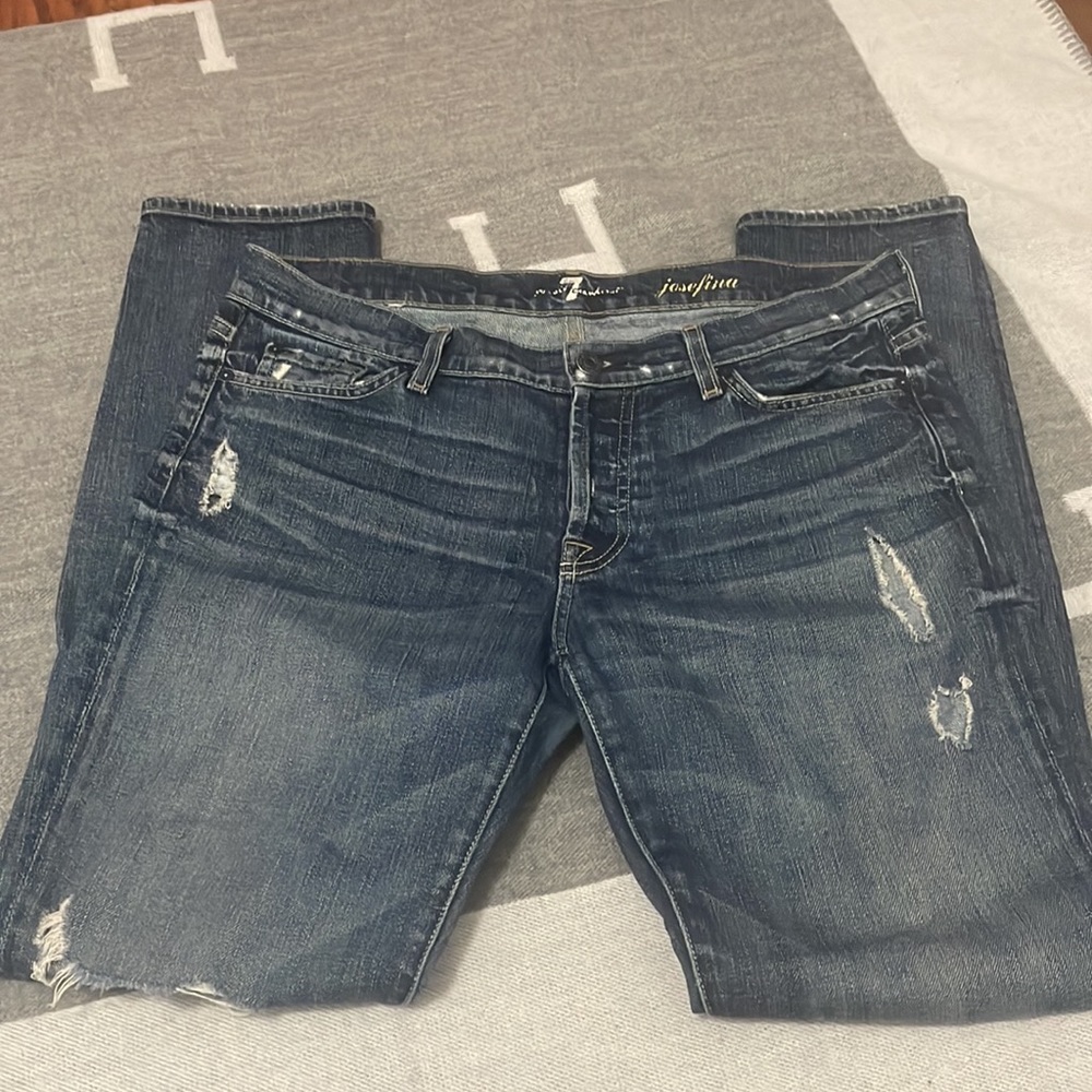 7 For All Mankind Josefina Skinny Boyfriend Destroyed Jeans Distressed Denim - Picture 3 of 6